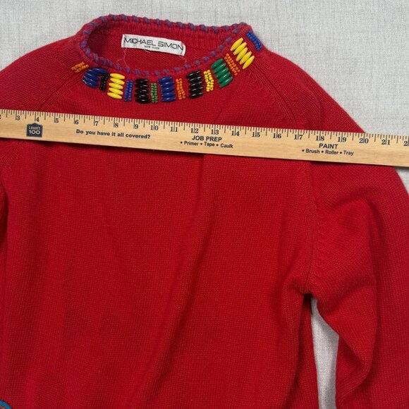 Vintage Michael Simons Embellished Beaded Sweater Red Tassel Knit Size Chest 39" - Picture 11 of 16